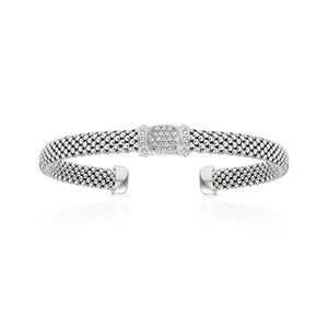 Sterling Silver Simulated Diamond Italian Cuff Bracelet, Fits 7In-8In