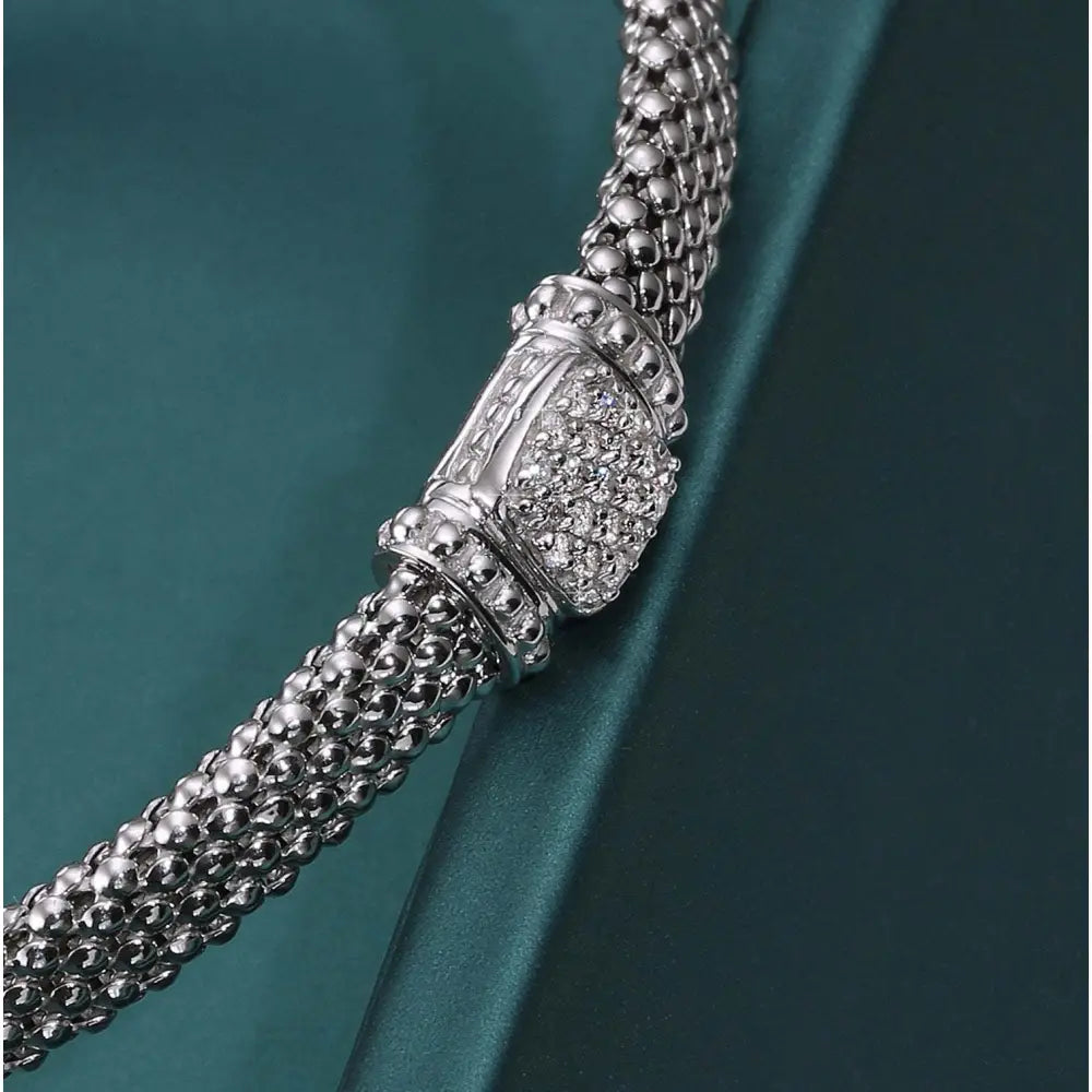 Sterling Silver Simulated Diamond Italian Cuff Bracelet, Fits 7In-8In