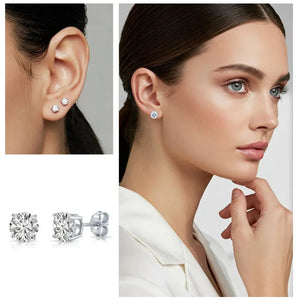 Sterling Silver Simulated Diamond Studs, with Secure Pushbacks