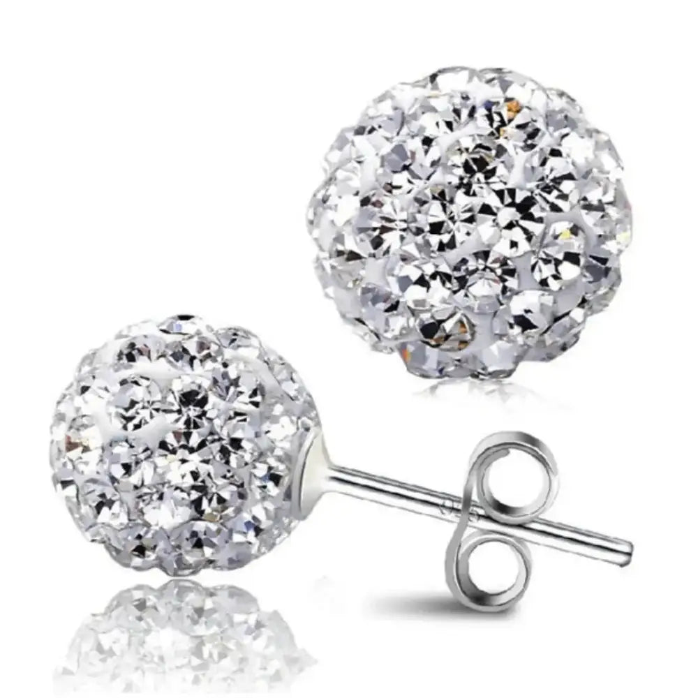 Sterling Silver Small to Big Shamballa Crystal Ball Stud Earrings 4, 5, 6, 8 Mm Diameter