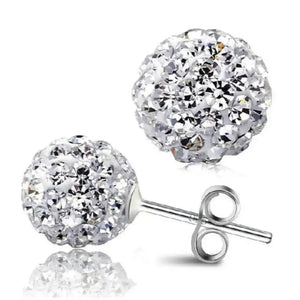 Sterling Silver Small to Big Shamballa Crystal Ball Stud Earrings 4, 5, 6, 8 Mm Diameter