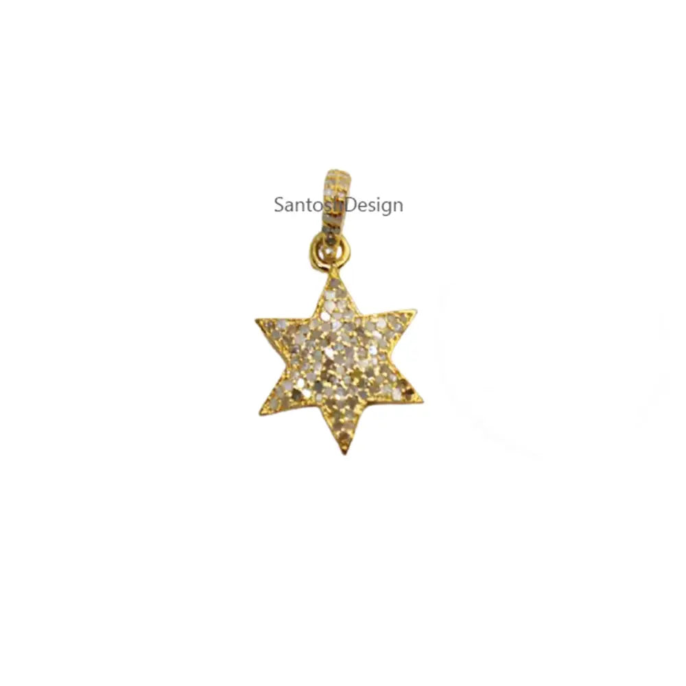 Sterling Silver Star Pendant, Pave Diamond Charm, Handmade Jewelry (28X16 MM)