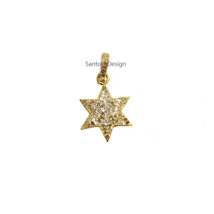 Sterling Silver Star Pendant, Pave Diamond Charm, Handmade Jewelry (28X16 MM)