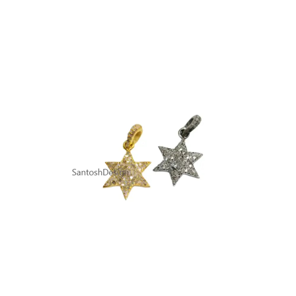 Sterling Silver Star Pendant, Pave Diamond Charm, Handmade Jewelry (28X16 MM)