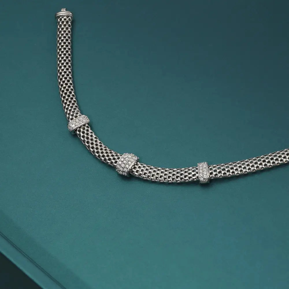 Sterling Silver Three Station Italian CZ Bracelet, with Secure Lobster Lock, 7.5"