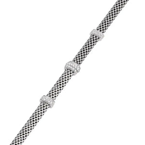 Sterling Silver Three Station Italian CZ Bracelet, with Secure Lobster Lock, 7.5"