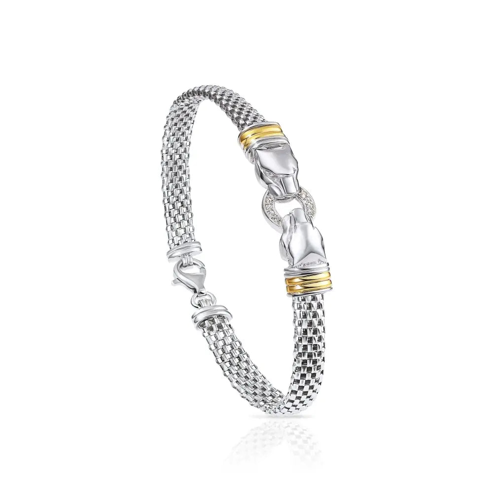 Sterling Silver Two-Tone Italian Jaguar Bracelet, 7.5In