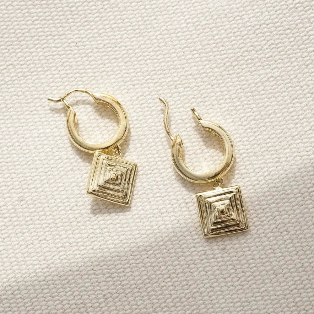 Strata Square Drop Earrings 18Ct Gold Plate