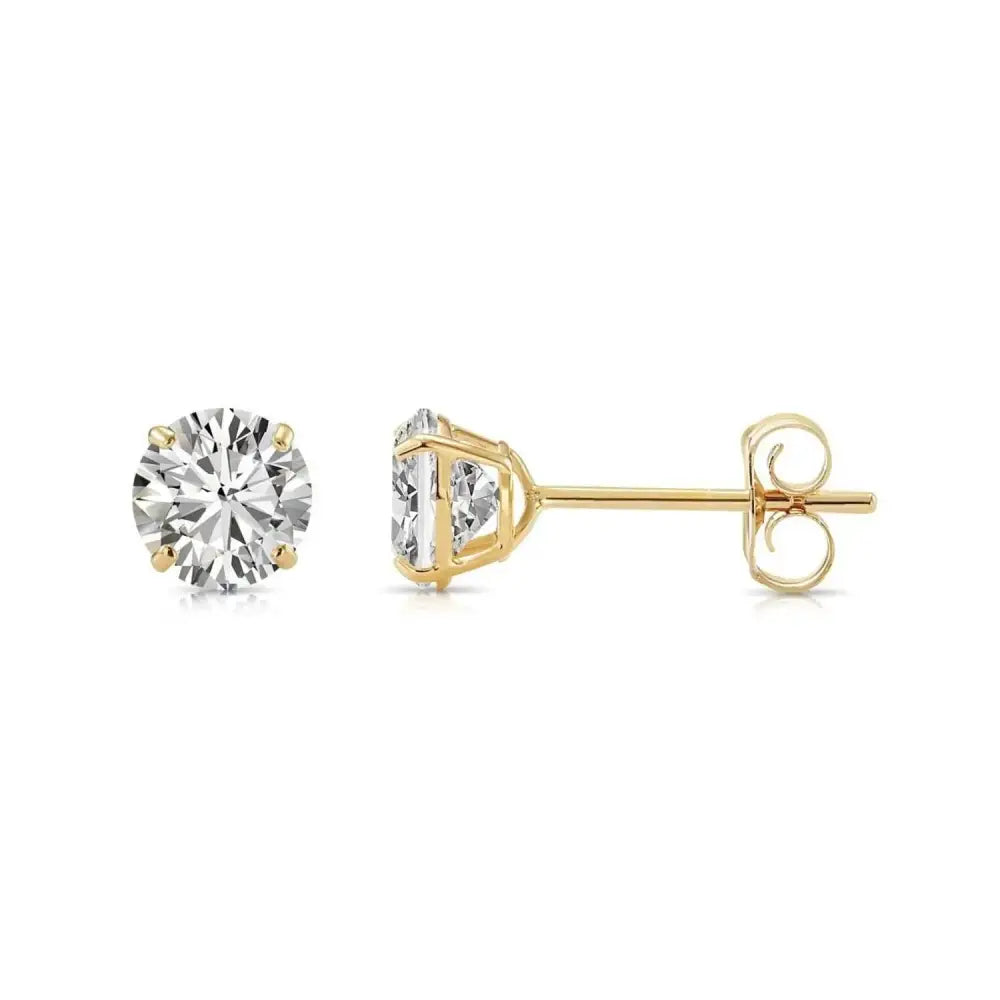 Stunning 10K Solid Yellow Gold Round CZ Push Back Stud Earrings - Unisex Basket Set.