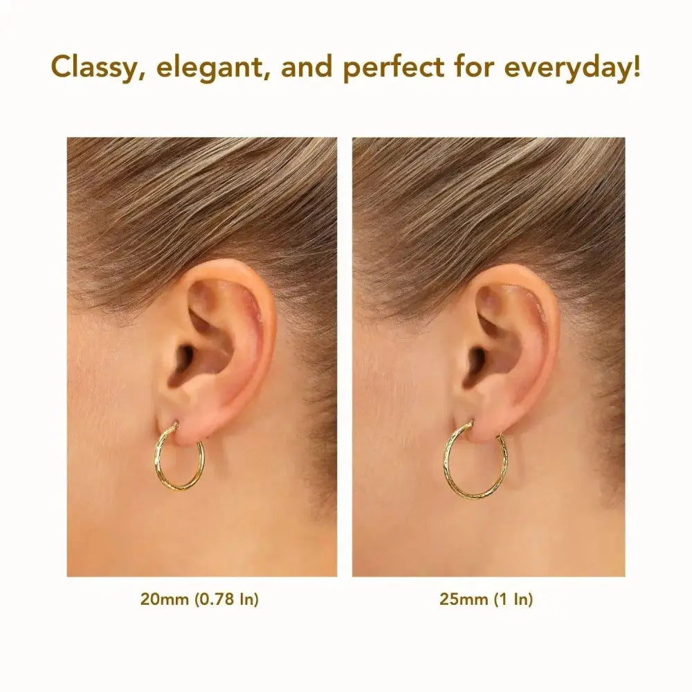 Stunning 10K Yellow Gold Hand-Engraved Diamond-Cut Hoop Earrings - Made in the USA!.