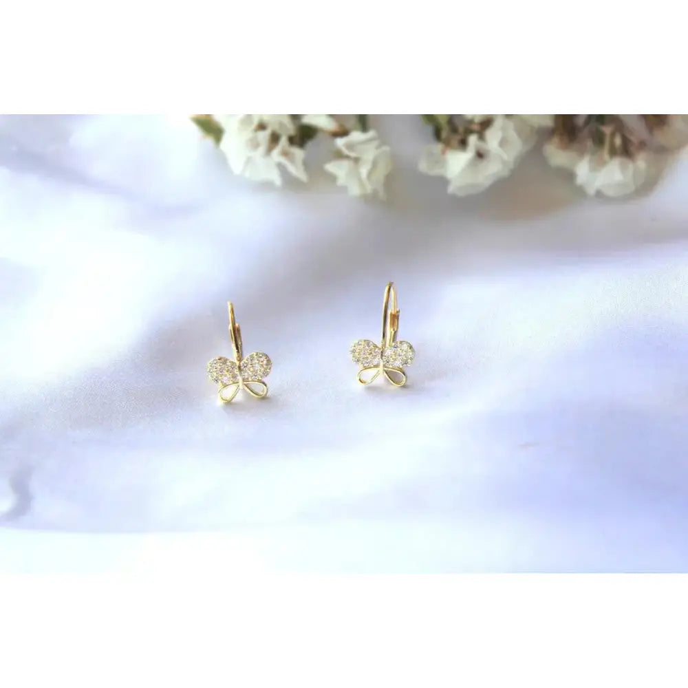 Stunning 14K Gold Butterfly Leverback Earrings - Exquisite Handmade Dangle Jewelry Gift for Her.