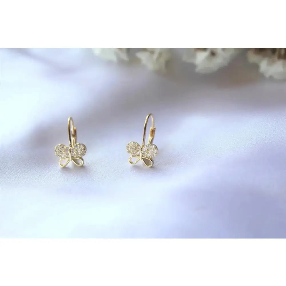 Stunning 14K Gold Butterfly Leverback Earrings - Exquisite Handmade Dangle Jewelry Gift for Her.
