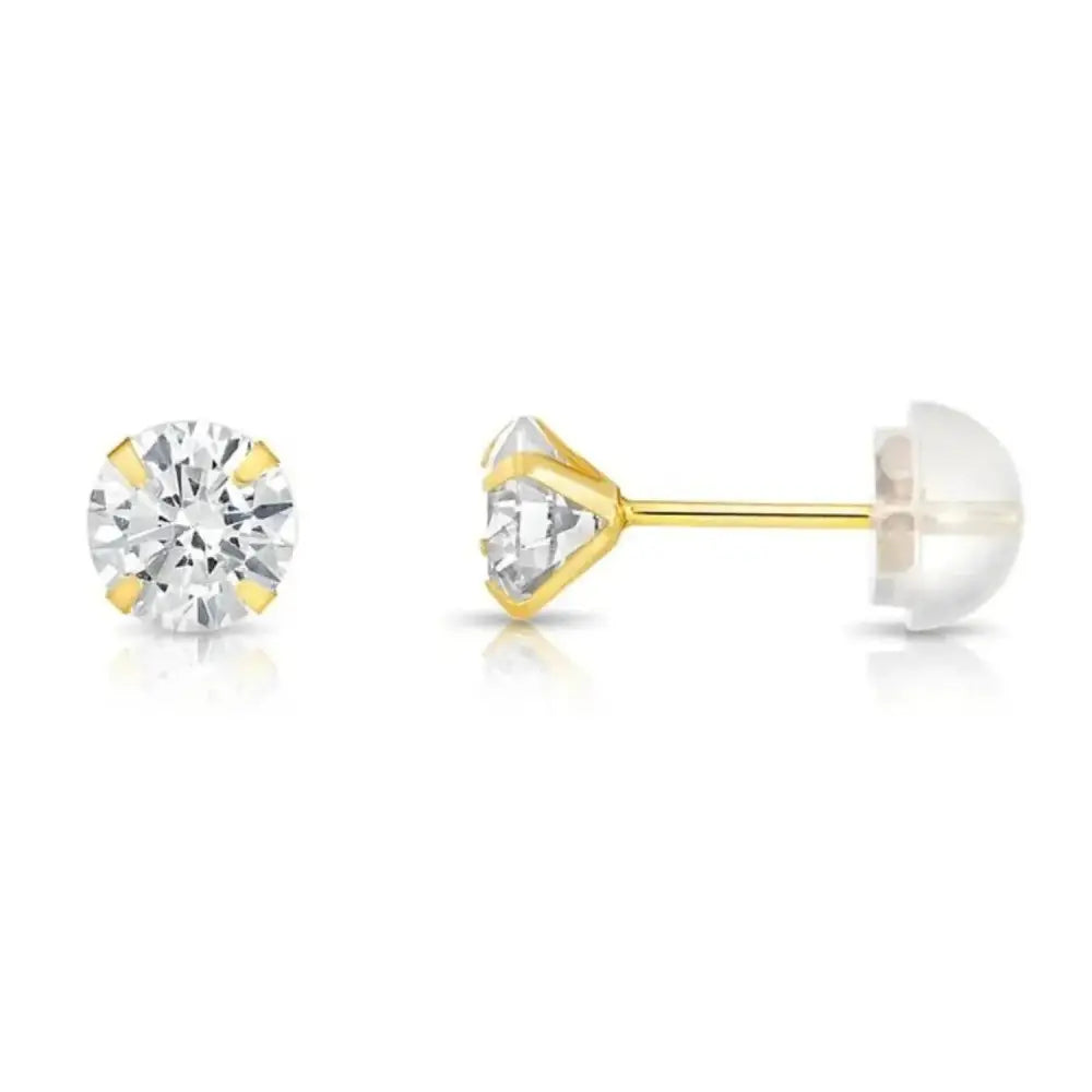 Stunning 14K Gold Cubic Zirconia Stud Earrings with Comfortable Silicone Push-Backs.