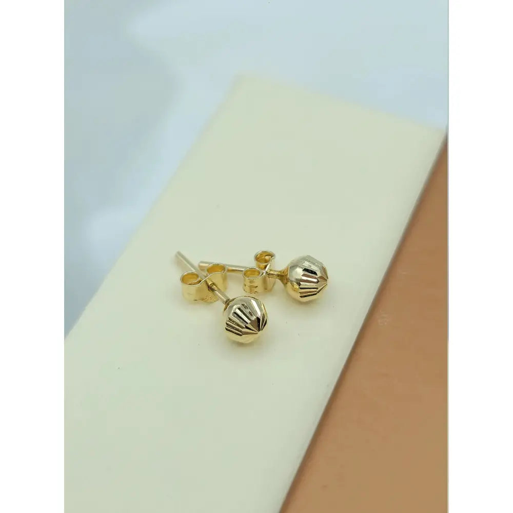 Stunning 14K Gold Diamond Cut Ball Stud Earrings - Dainty Textured Minimalist Jewelry for Everyday Elegance.