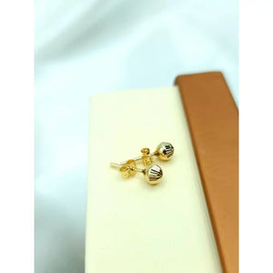 Stunning 14K Gold Diamond Cut Ball Stud Earrings - Dainty Textured Minimalist Jewelry for Everyday Elegance.