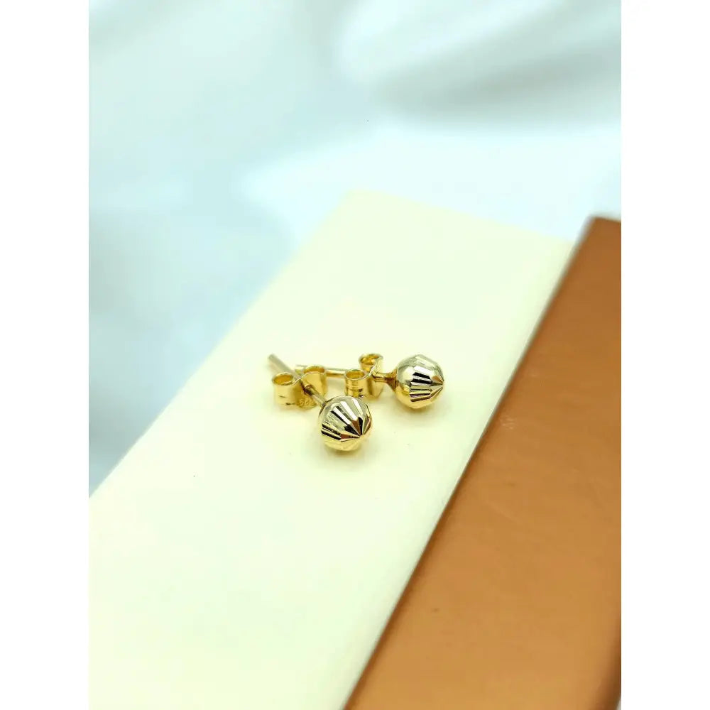 Stunning 14K Gold Diamond Cut Ball Stud Earrings - Dainty Textured Minimalist Jewelry for Everyday Elegance.