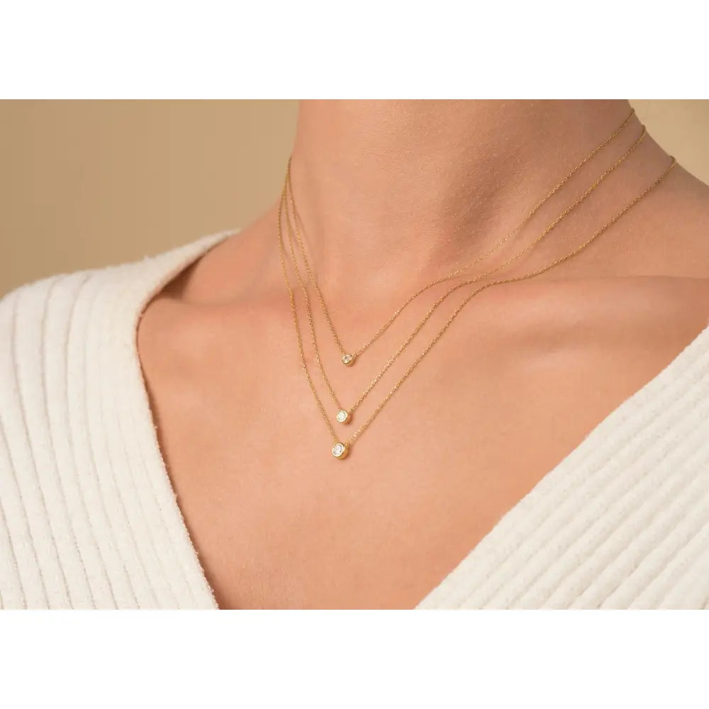 Elegant 14K Gold Diamond Solitaire Necklace - Minimalist Bezel Setting for Timeless Style.