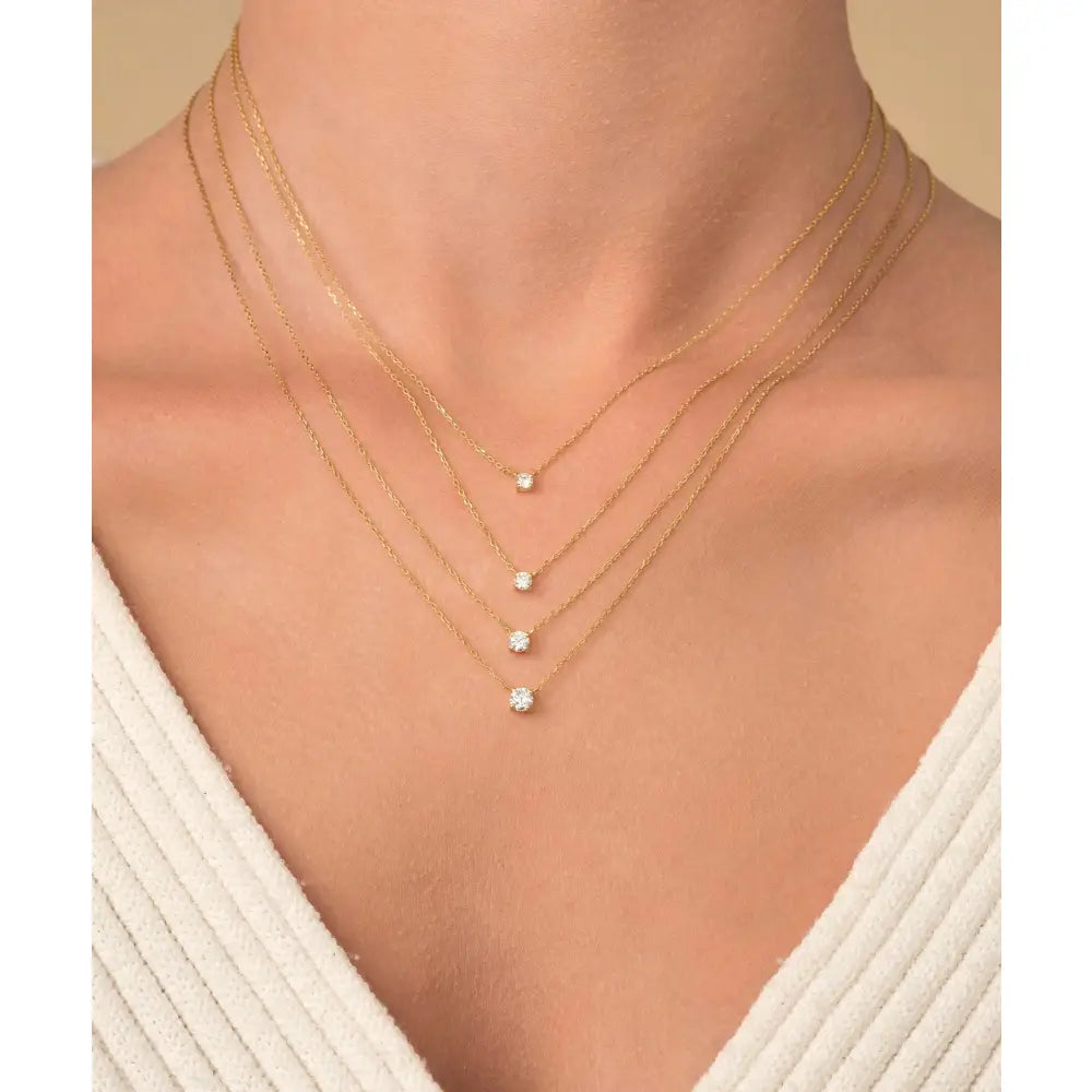 Stunning 14K Gold Diamond Solitaire Necklace – Elegant Dainty Floating Design for Effortless Minimalist Style.
