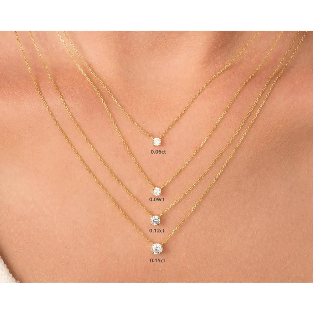 Stunning 14K Gold Diamond Solitaire Necklace – Elegant Dainty Floating Design for Effortless Minimalist Style.