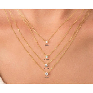 Stunning 14K Gold Diamond Solitaire Necklace – Elegant Dainty Floating Design for Effortless Minimalist Style.