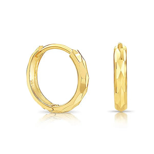 Stunning 14K Gold Handmade 12mm Dainty Hand Engraved Huggie Earrings.