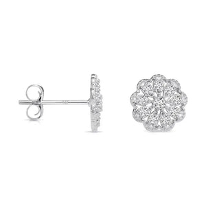 Stunning 14K Gold Lab Diamond Flower Halo Stud Earrings - 0.18Ctw with Secure Pushbacks.