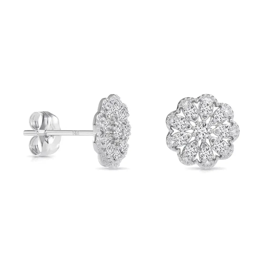 Stunning 14K Gold Lab Diamond Flower Halo Stud Earrings - 0.18Ctw with Secure Pushbacks.