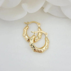 Stunning 14K Gold Textured 12mm Hoops - Perfect Earrings for Girls & Kids - Fine Jewelry.