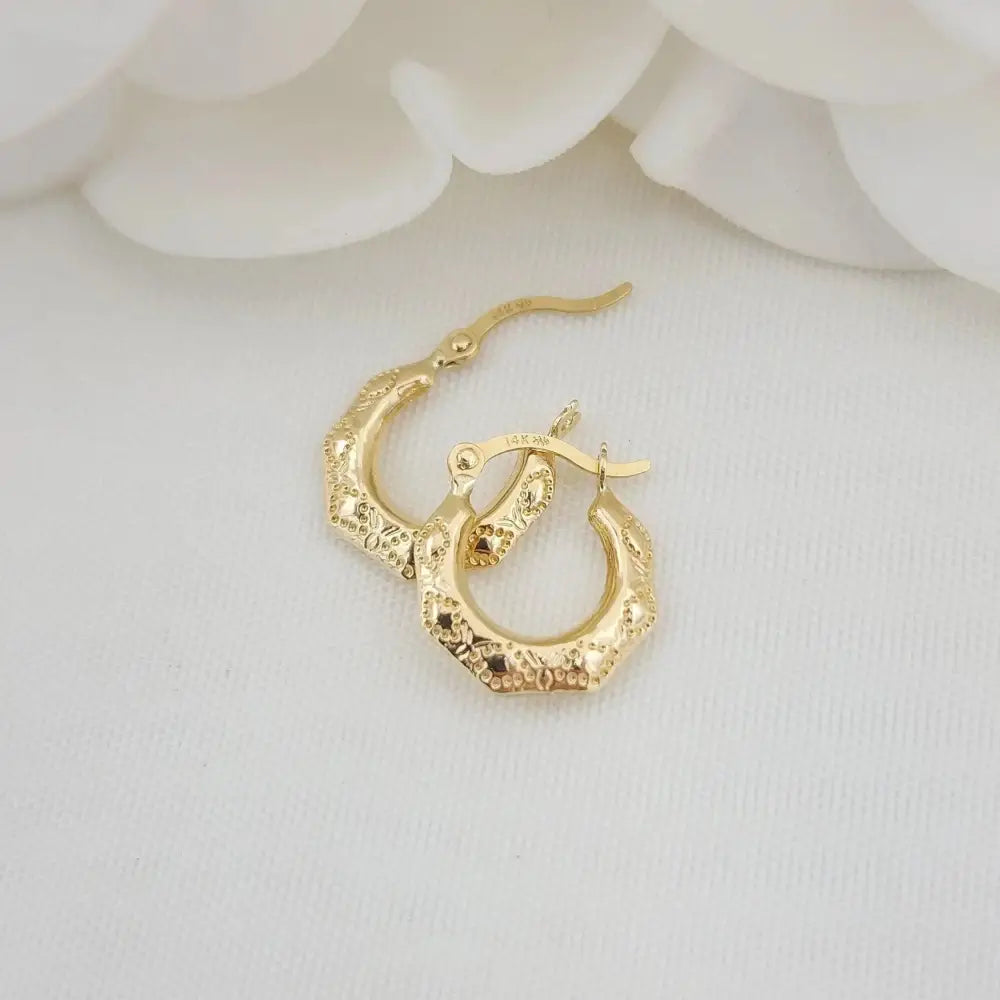 Stunning 14K Gold Textured 12mm Hoops - Perfect Earrings for Girls & Kids - Fine Jewelry.