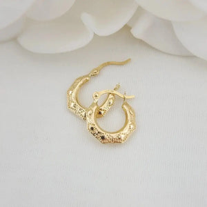 Stunning 14K Gold Textured 12mm Hoops - Perfect Earrings for Girls & Kids - Fine Jewelry.