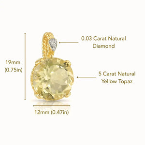 Stunning 14K Gold Yellow Topaz and Diamond Pendant Necklace.
