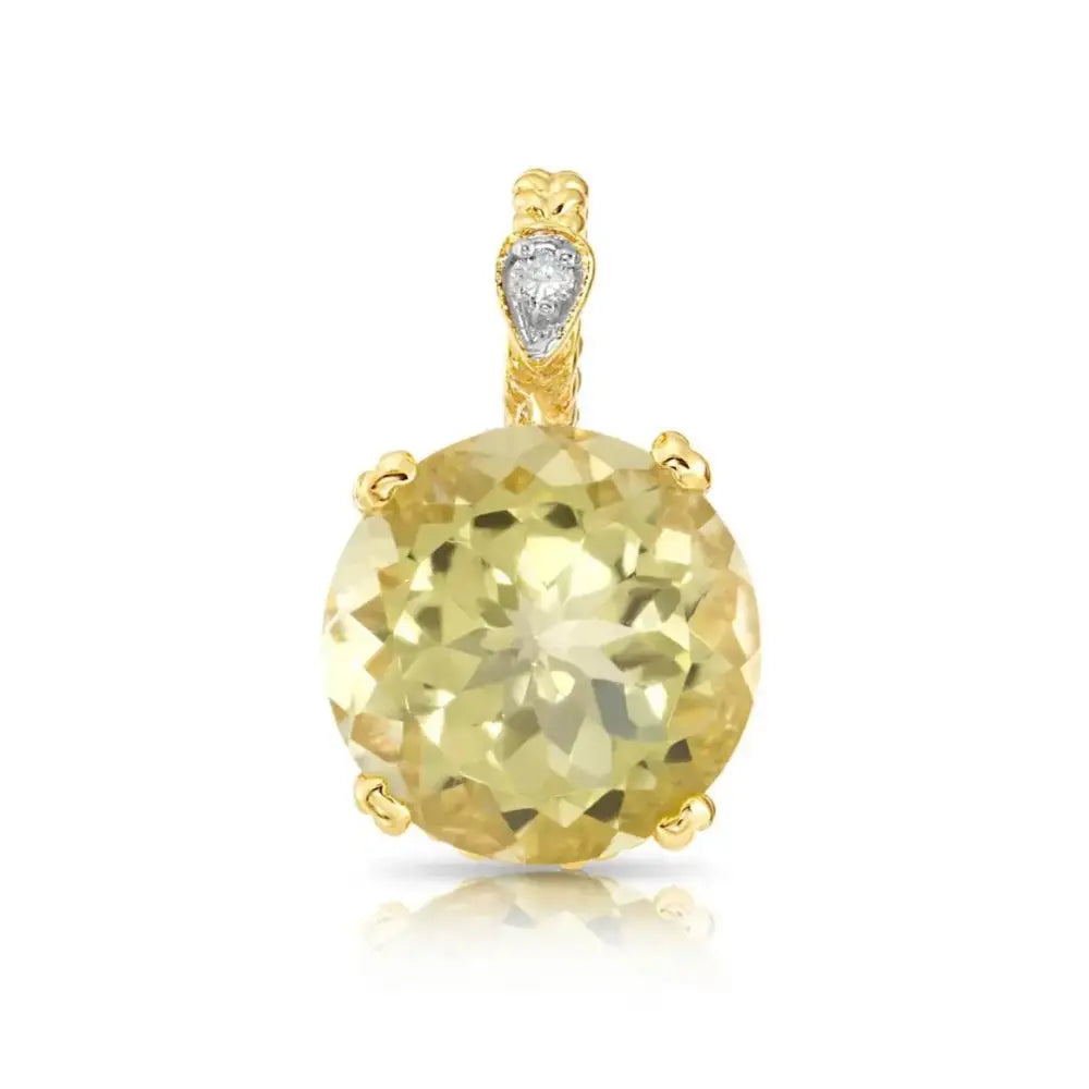 Stunning 14K Gold Yellow Topaz and Diamond Pendant Necklace.