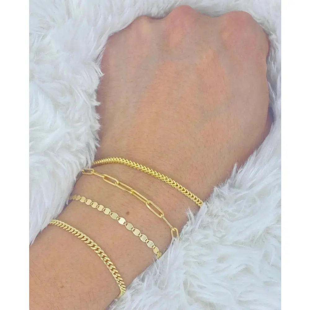 Stunning 14K Solid Gold 3mm Paperclip Curb Franco Chain Bracelet - Perfect for Stacking!.