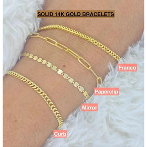 Stunning 14K Solid Gold 3mm Paperclip Curb Franco Chain Bracelet - Perfect for Stacking!.