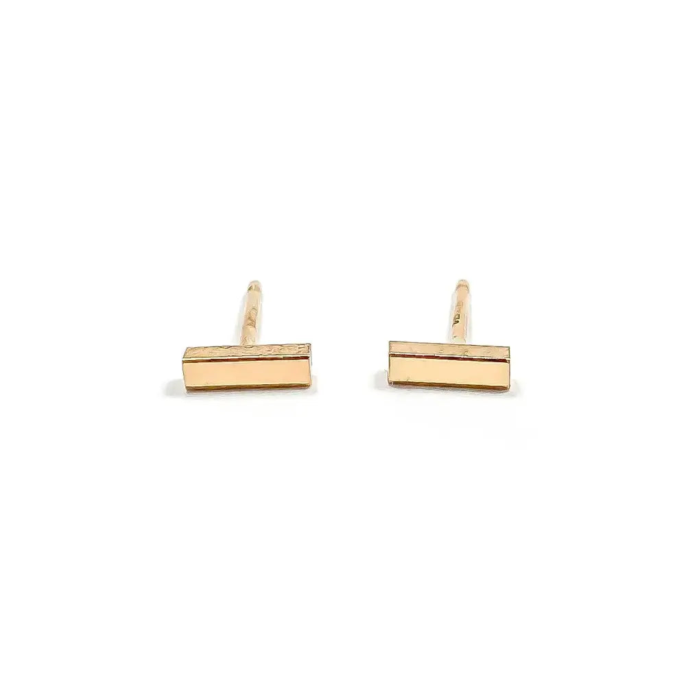 Stunning 14K Solid Gold Bar Stud Earrings - Dainty Matte Minimalist Design, Available as Single or Pair.
