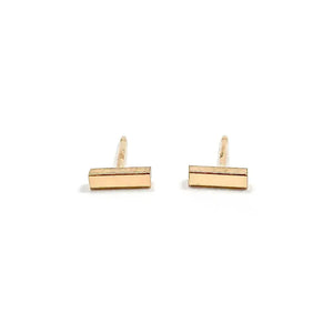 Stunning 14K Solid Gold Bar Stud Earrings - Dainty Matte Minimalist Design, Available as Single or Pair.
