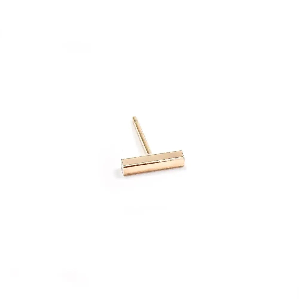 Stunning 14K Solid Gold Bar Stud Earrings - Dainty Matte Minimalist Design, Available as Single or Pair.