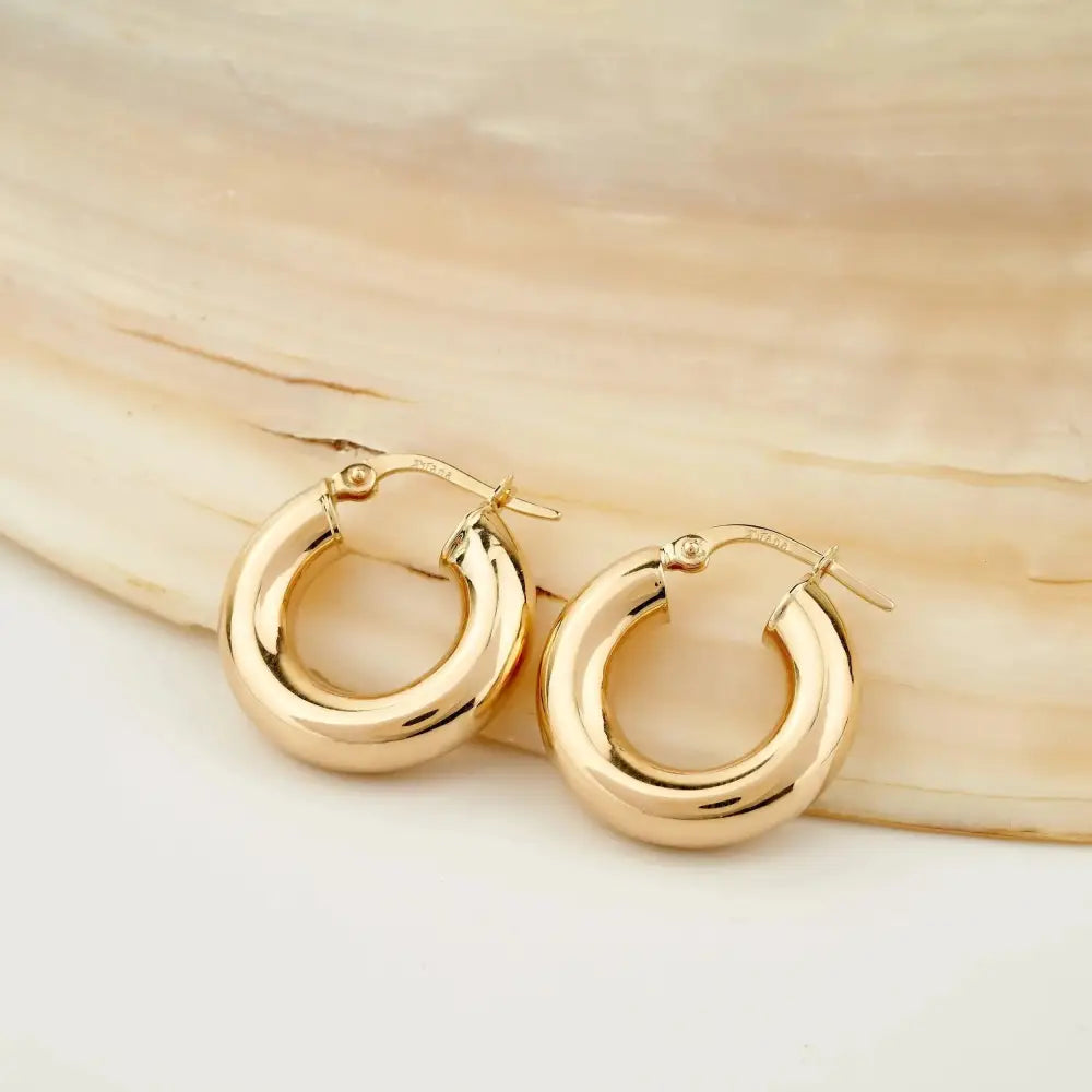 Stunning 14K Solid Gold Chunky Thick Hoop Earrings - Timeless Elegance.