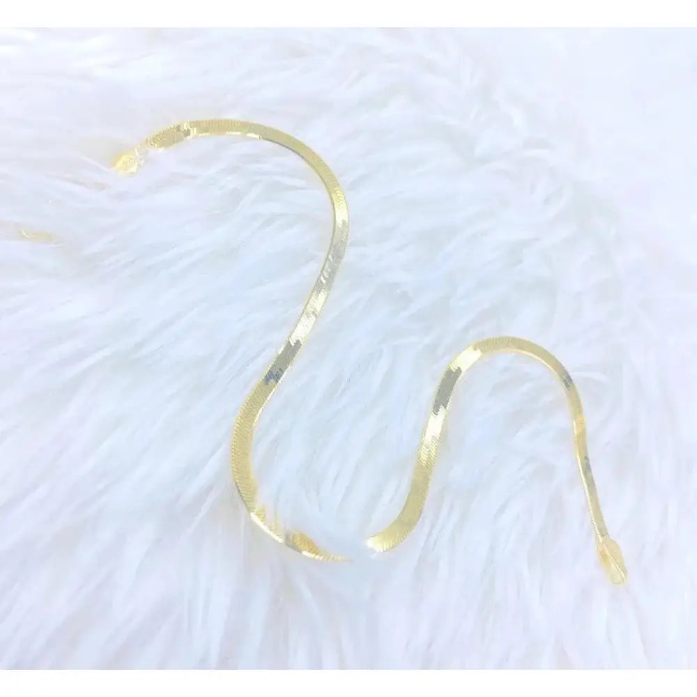 Stunning 14K Solid Gold Herringbone Bracelet - Elegant 2.5mm Italian Liquid Link Design for Women.
