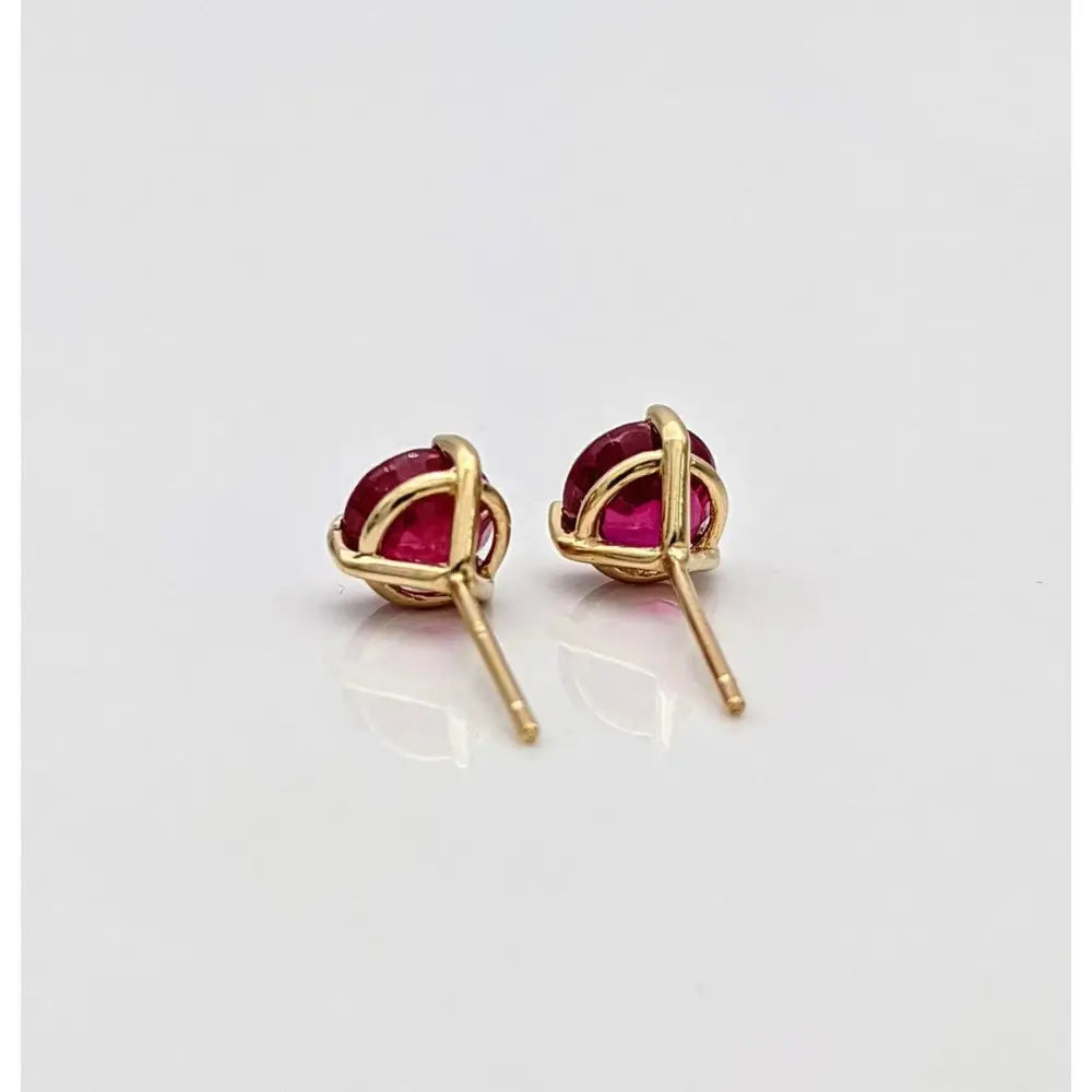 Stunning 14K Solid Gold Ruby Stud Earrings - Natural Round Cut July Birthstone Jewelry.