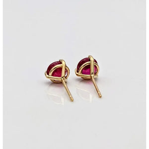 Stunning 14K Solid Gold Ruby Stud Earrings - Natural Round Cut July Birthstone Jewelry.