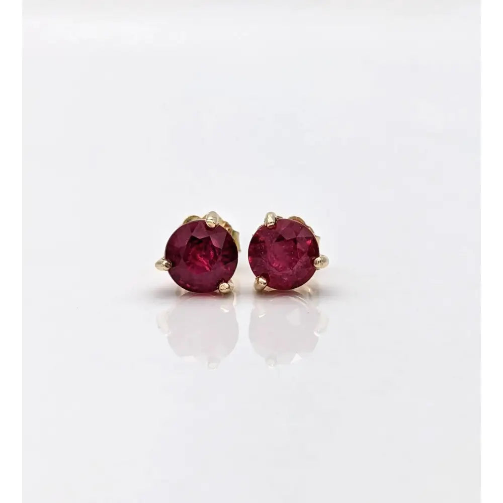 Stunning 14K Solid Gold Ruby Stud Earrings - Natural Round Cut July Birthstone Jewelry.