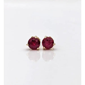 Stunning 14K Solid Gold Ruby Stud Earrings - Natural Round Cut July Birthstone Jewelry.