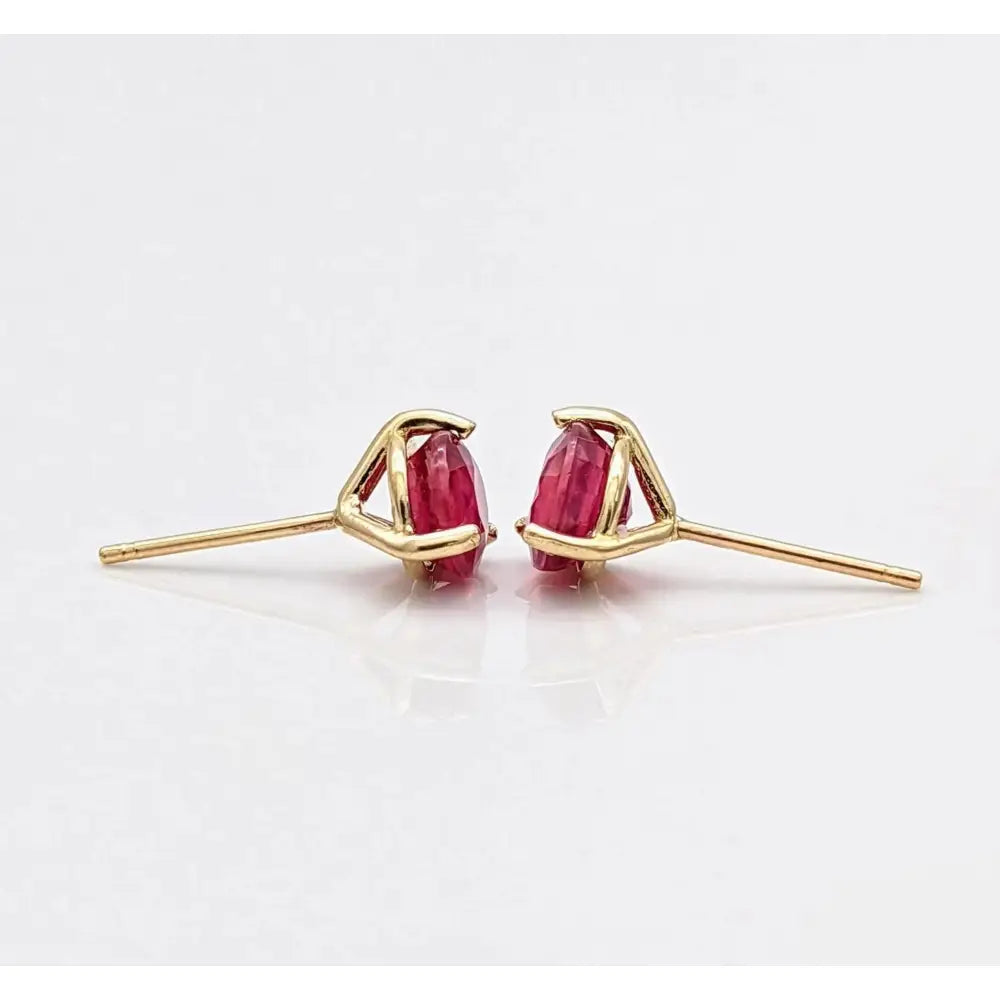 Stunning 14K Solid Gold Ruby Stud Earrings - Natural Round Cut July Birthstone Jewelry.