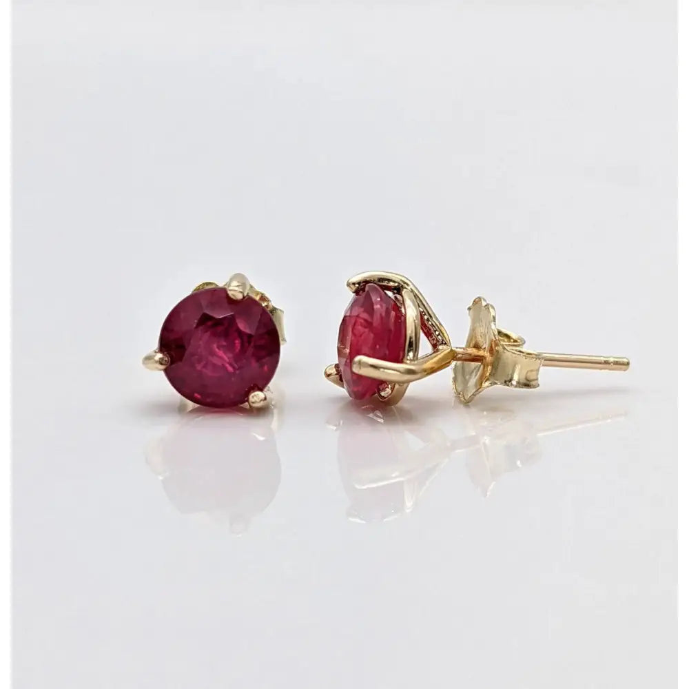 Stunning 14K Solid Gold Ruby Stud Earrings - Natural Round Cut July Birthstone Jewelry.