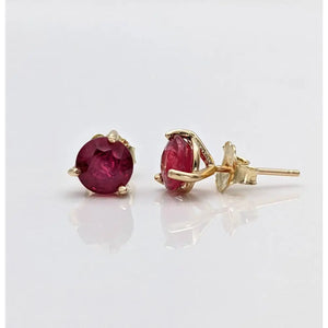 Stunning 14K Solid Gold Ruby Stud Earrings - Natural Round Cut July Birthstone Jewelry.