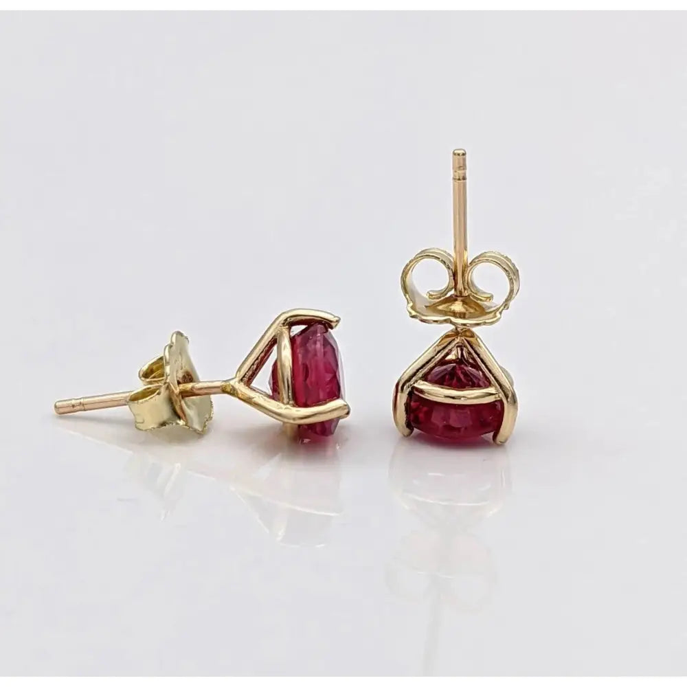 Stunning 14K Solid Gold Ruby Stud Earrings - Natural Round Cut July Birthstone Jewelry.