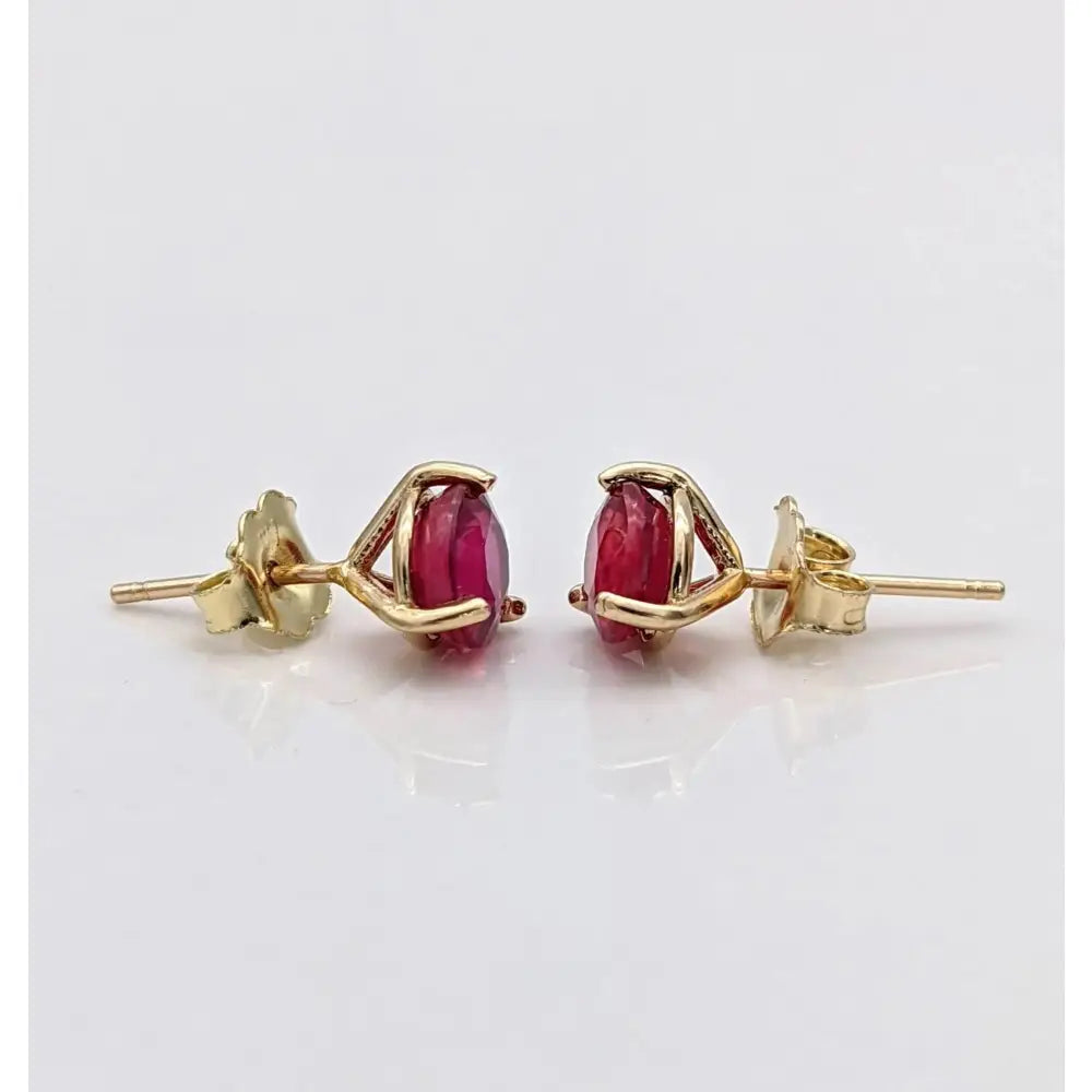 Stunning 14K Solid Gold Ruby Stud Earrings - Natural Round Cut July Birthstone Jewelry.