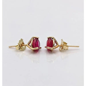 Stunning 14K Solid Gold Ruby Stud Earrings - Natural Round Cut July Birthstone Jewelry.