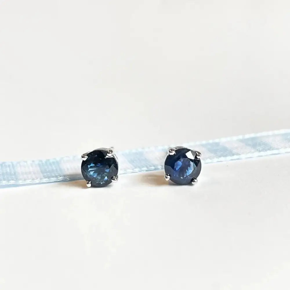 Stunning 14K Solid Gold Sapphire Stud Earrings - Genuine Round Blue Gemstones for Women.